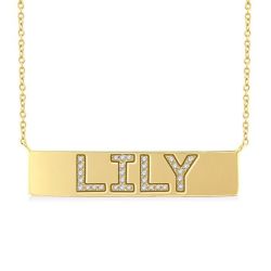 Block 'Lily' Diamond Nameplate Necklace