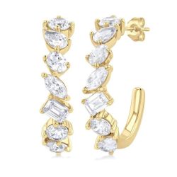 Mixed Shape Scatter Diamond Fashion Half Hoop Earrings