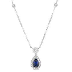 Nova Pear Shape Gemstone & Halo Shine Bright Diamond Necklace