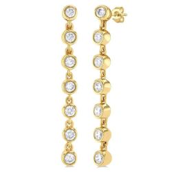 Bezel Set Diamond Tennis Long Earrings