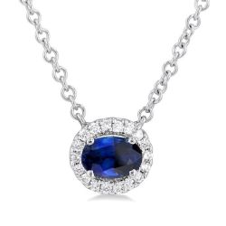 Oval Shape East-West Halo Gemstone & Diamond Necklace