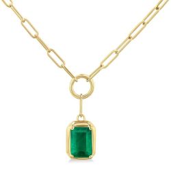 Emerald Shape Paper Clip Gemstone Necklace