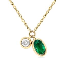 Oval Shape Bezel Set Gemstone & Diamond Necklace