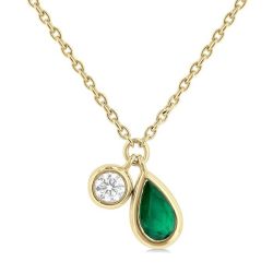 Pear Shape Bezel Set Gemstone & Diamond Necklace