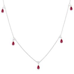 Pear Shape Gemstone & Diamond Station Necklace