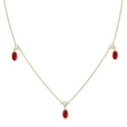Oval Shape Gemstone & Diamond Station Necklace