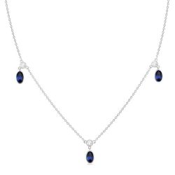 Oval Shape Gemstone & Diamond Station Necklace