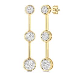 Round Shape 3 Stone Bar Link Shine Bright Diamond Earrings