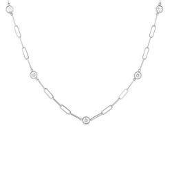 Bezel Set Paper Clip Diamond Station Necklace
