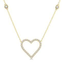 Heart Shape Diamond Station Necklace