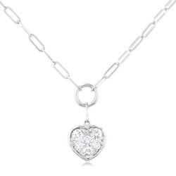 Heart Shape Shine Bright Bezel Paperclip Necklace