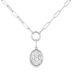 Oval Shape Shine Bright Bezel Paperclip Necklace