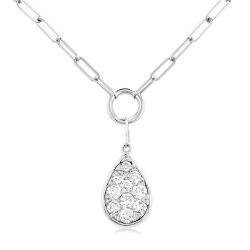 Pear Shape Shine Bright Bezel Paperclip Necklace