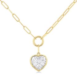 Heart Shape Shine Bright Bezel Paperclip Necklace