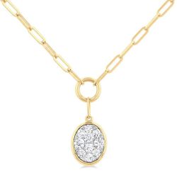 Oval Shape Paper Clip Shine Bright Diamond Necklace