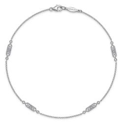 14K White Gold Ankle Bracelet with Rectangular Diamond Stations