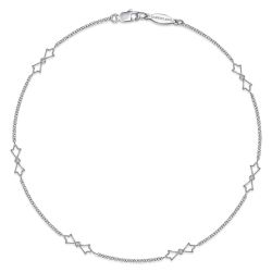 14K White Gold Ankle Bracelet with Open Leaf Diamond Stations