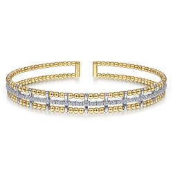 14K Yellow and White Gold Bujukan Diamond Cuff Bangle
