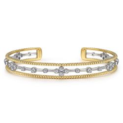 14K White and Yellow Gold Diamond Bujukan Cuff Bangle
