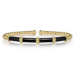 Enamel - 14K Yellow Gold Bujukan Beads Split Bangle with Black Enamel