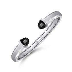 925 Sterling Silver Open Cuff Bracelet with Black Onyx Stones