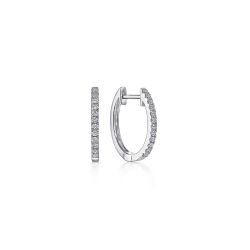14K White Gold Diamond Classic Huggie Earrings in 15mm