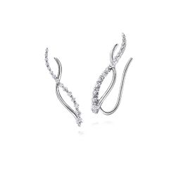 14K White Gold Twisted Diamond Ear Climber Earrings
