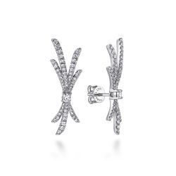 18K White Gold Whimsical Diamond Fan Stud Earrings