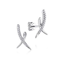 14K White Gold Diamond X Stud Earrings
