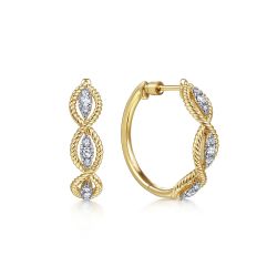 14K Yellow Gold Twisted Layered 20mm Diamond Hoop Earrings
