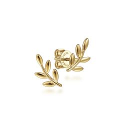 14K Yellow Gold Laurel Branch Stud Earrings