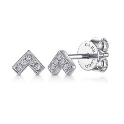 14K White Gold Diamond Chevron Earrings
