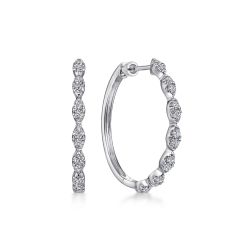 14K White Gold 30mm Diamond Classic Hoop Earrings