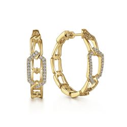 30mm 14K Yellow Gold Diamond Link Geometric Hoops Earrings