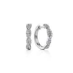 14K White Gold Diamond Intricate Hoop Earrings