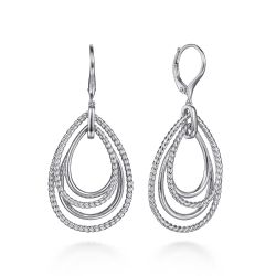 925 Sterling Silver Multi Row Open Teardrop Leverback Earrings