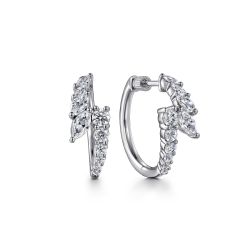 18K White Gold Bypass Diamond Hoop Earrings