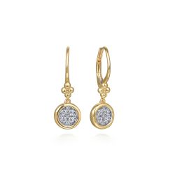 14K White and Yellow Gold Diamond Cluster Bujukan Lever Back Earrings