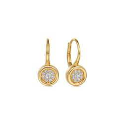 14K Yellow Gold Cluster Diamond Lever Back Earrings