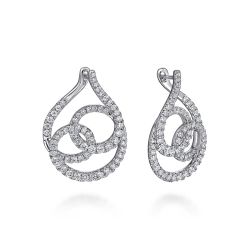 14K White Gold Diamond Bypass Earrings