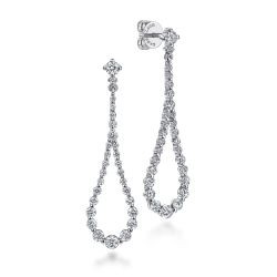 14K White Gold Diamond Stud Drop Earrings