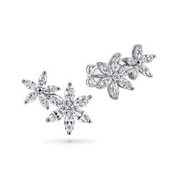 18K White Gold Diamond Floral Stud Earrings