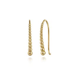 14K Yellow Plain Gold Graduating Bujukan Ball Drop Frenchwire Earrings