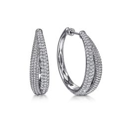 925 Sterling Silver Bujukan White Sapphire 30mm Intricate Hoop Earrings