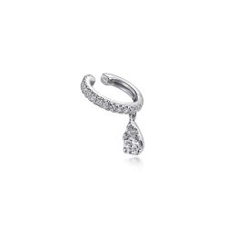 14K White Gold Single Diamond Ear Cuff with Teardrop Charm