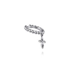 14K White Gold Single Bujukan Ear Cuff with Cross Charm