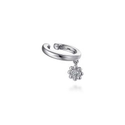 14K White Gold Ear Cuff With Hanging Bujukan Ball and Diamond Cluster