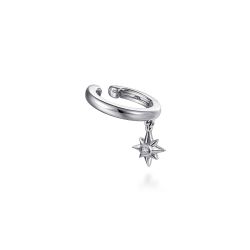 14K White Gold Ear Cuff With Hanging Diamond StarBurst