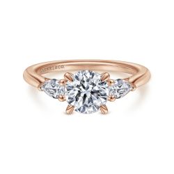 Sunday - 14K Rose Gold Round Three Stone Semi-Mount Ring