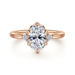 Blaise - 14K Rose Gold Oval Three Stone Semi-Mount Ring